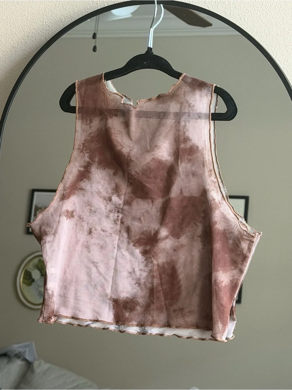 Brown Tie Dye Graphic Mesh Crop Tank
